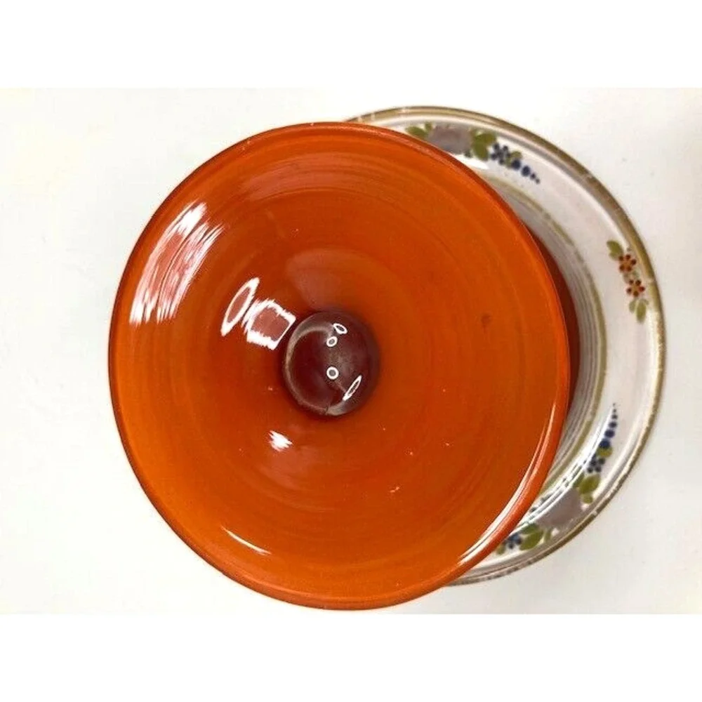Rare Vtg Hand Painted Lancaster Marqurite Orange Flower Accent Glaze Bowl 1930‎